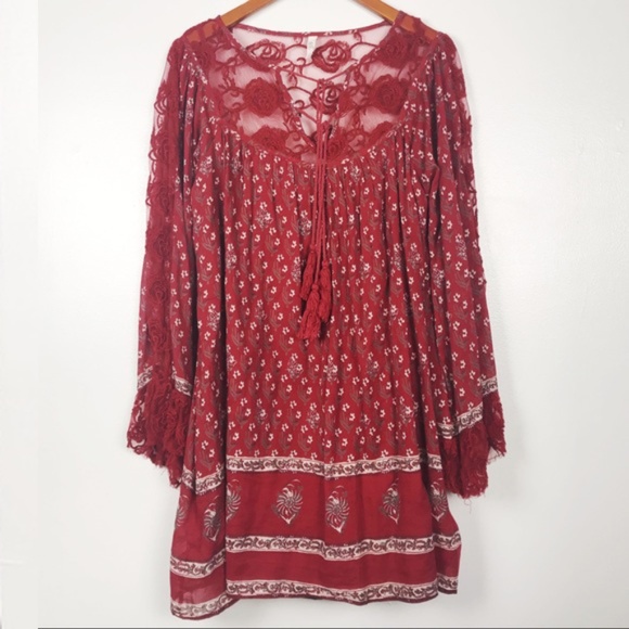 Free People Tops - Free People Red Lace Flowy Tunic. SZ M